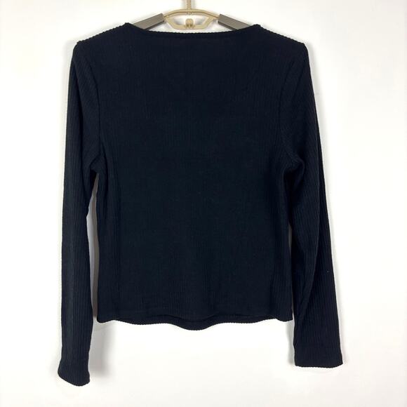 Old Navy Fitted Long-Sleeve Strappy Keyhole Top NEW Large Black Ribbed 745101 - Picture 3 of 9